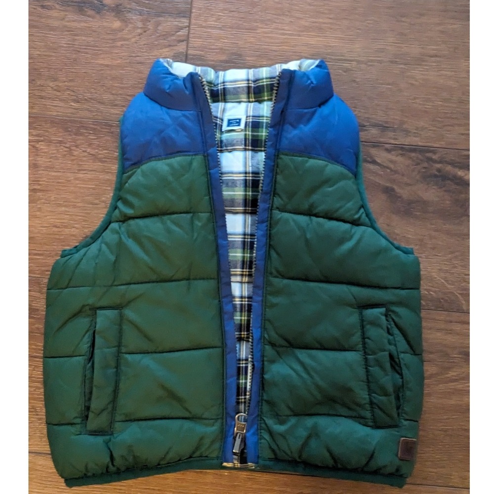 Janie and Jack Plaid Lined Puffer Vest Blue Green Kids 12-18‎ Months